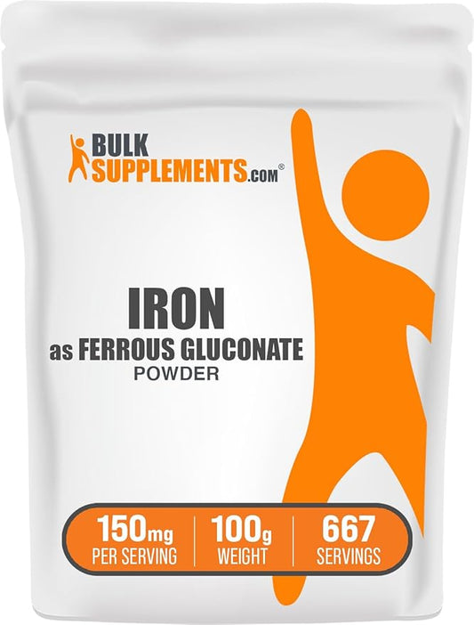 BulkSupplements.com Ferrous Gluconate Powder - Iron Supplement - Iron Deficiency Supplement - Natural Iron Supplement (100 Grams - 3.5 oz)