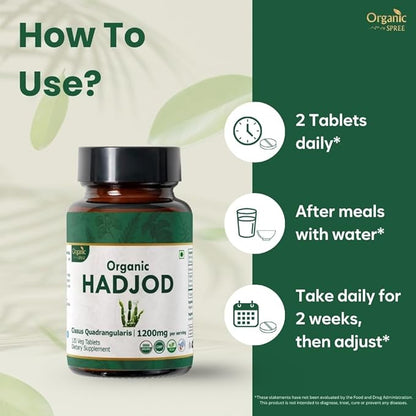 HADJOD - CISSUS 120 Tablets | Cissus Quadrangularis (Hadjod) | USDA Organic Certified | Organic and Natural 120tab - Pack of 3