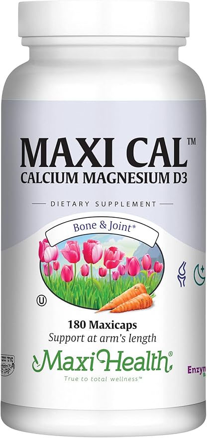 Maxi Health Calcium 1000 mg Supplement with Vitamin D3 (1000 IU) and Magnesium (500 mg) - Bone, Teeth and Joint Support for Men and Women - 180 Capsules - Maxi Cal