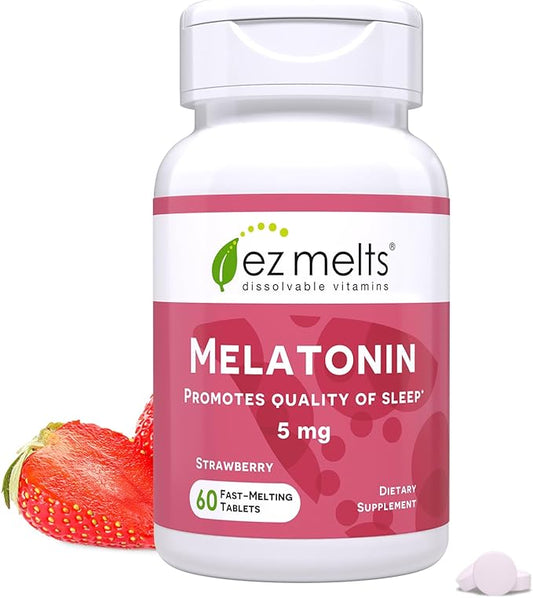 EZ Melts Dissolvable Melatonin, 5 mg, Sugar-Free, 2-Month Supply, Strawberry-Flavored