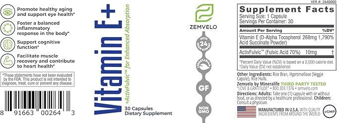 Vitamin E+ - Support Eye Health | Muscle Recovery | Cognitive Function and Healthy Aging | 30 Day Supply