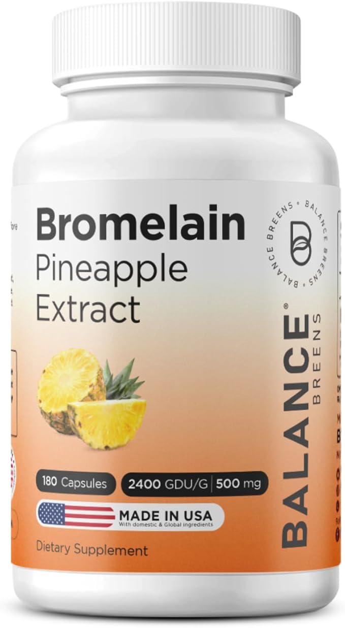 Balancebreens Bromelain 500mg, 180 Capsules - Pineapple Extract Digestive Enzyme, Supports Digestion and Joint Health Supplement