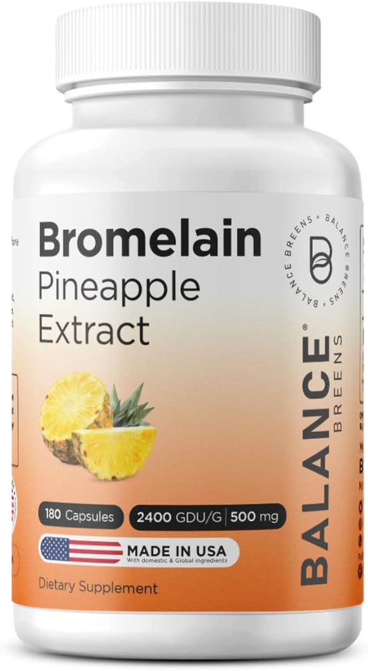 Balancebreens Bromelain 500mg, 180 Capsules - Pineapple Extract Digestive Enzyme, Supports Digestion and Joint Health Supplement