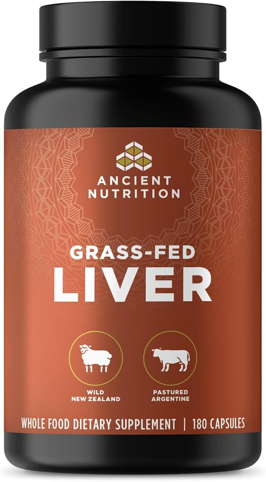 Ancient Nutrition Organ Supplements, Grass-Fed and Wild Organ Complex Capsules, Beef & Lamb Liver, Supports Healthy Blood, Gut, and Liver, 180 Ct