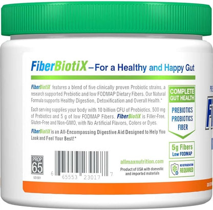 ALLMAX Naturals - FiberBiotix - Supports Gastrointestinal Health, Detoxification and Digestion for a Healthy and Happy Gut (207g, Orange)