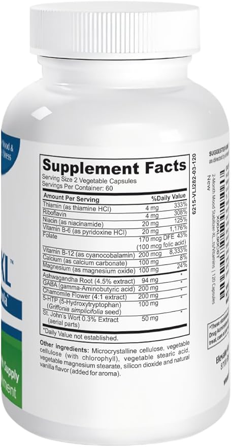 MOOD STABILIZER-XL | 2-Month Supply | Mood Support Blend Supplement | 13 Natural Ingredients | 5-HTP | Ashwagandha | GABA | St. John's Wort Extract | Healthy Mood Supplements & Vitamins | 120 Capsules