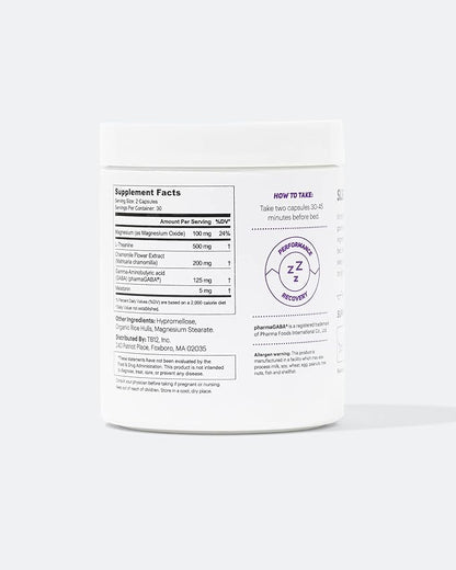 TB12 Sleep - Sleep Supplement with Magnesium, L-Theanine, Chamomile, GABA, and Melatonin to Fall Asleep Faster, Promote Relaxation, and Improve Sleep Quality. Stress and Mood Nightly Support