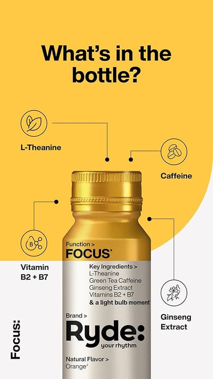 Ryde: Discovery Pack | Energize, Focus & Relax Shots | Green Tea Caffeine, Taurine, Ginseng, B Vitamins, L-Theanine, Lemon Balm, Chamomile | 0 Calories, 0 Sugar | Variety Pack Try Them All (24 Pack)