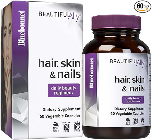Bluebonnet Nutrition Beautiful Ally Hair, Skin & Nails, Hydrolyzed Collagen from Grass Fed Cows, Collagen Peptides Type 1 & 3, Non GMO, Gluten Free, Soy Free, Milk Free, Kosher, 60 Vegetable Capsules