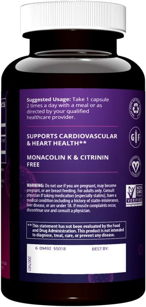 MRM Nutrition Red Yeast Rice | Monocolin K + Citrinin Free | Gluten Free + Vegan | 30 Servings
