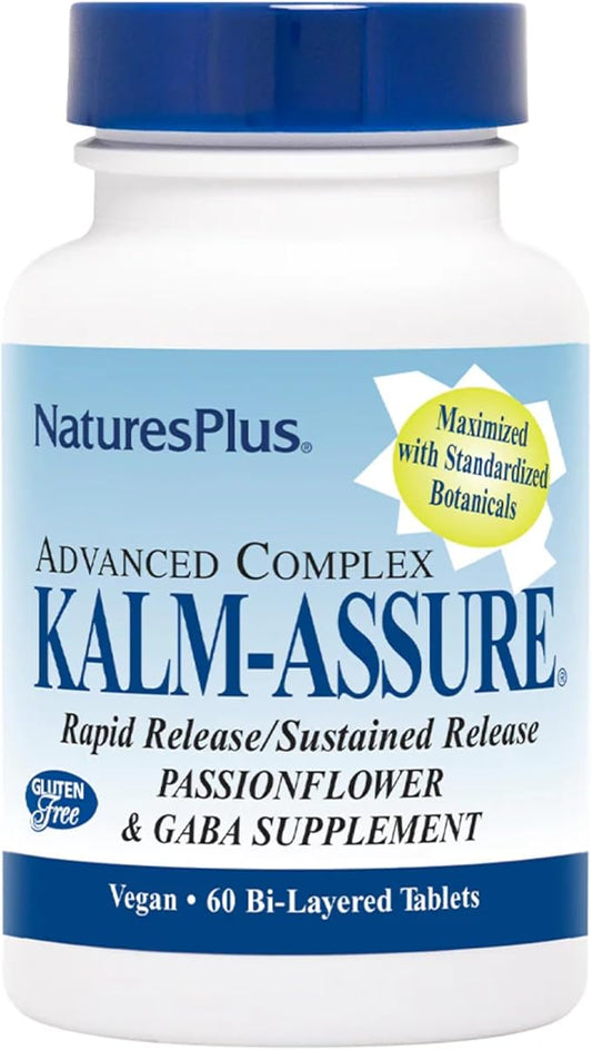 Natures Plus Kalm-Assure - 60 Bi-Layered Tablets - Supports Relaxation with Passionflower, GABA, Chamomile & Magnesium - Gluten Free & Vegan - 60 Servings