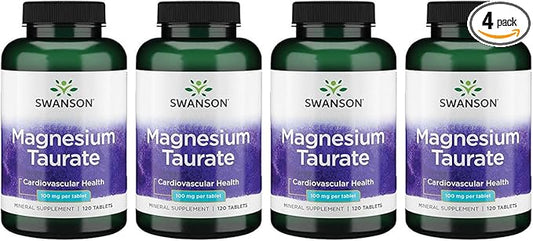 Swanson Magnesium Taurate - Mineral Supplement - Natural Magnesium & Taurine Formula- (120 Tablets, 100mg Each) (4 Pack)