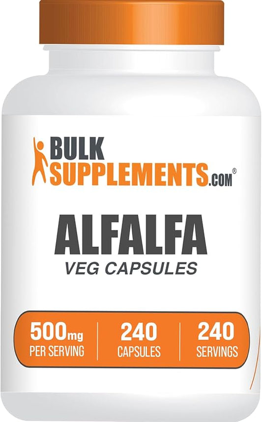 BulkSupplements.com Alfalfa Extract Capsules - Alfalfa Supplement, Green Superfood Supplement, Alfalfa Capsules - Gluten Free, 1 Capsule per Serving, 240 Veg Capsules (Pack of 1)