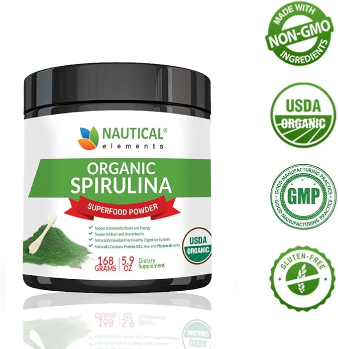 Premium USDA Organic Spirulina Powder - Organic Spirulina of Blue Green Algae from California & Hawaii – 100% Vegetarian & Vegan, Non-GMO, Non-Irradiated – The Best Green Superfood for Smoothies!