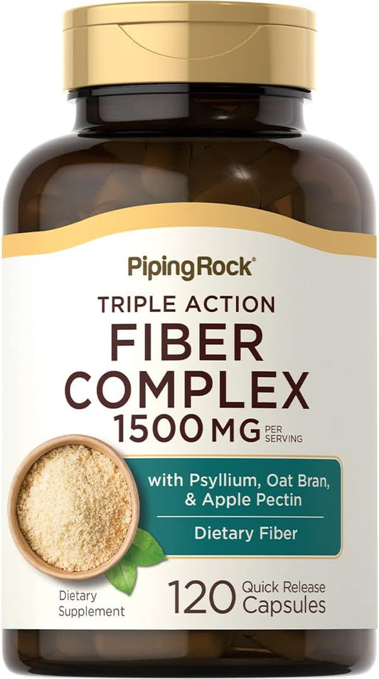 Piping Rock Fiber Complex Supplement | 1500mg | 120 Capsules | Triple Action Pills | with Psyllium, Oat Bran, and Apple Pectin | Non-GMO, Gluten Free