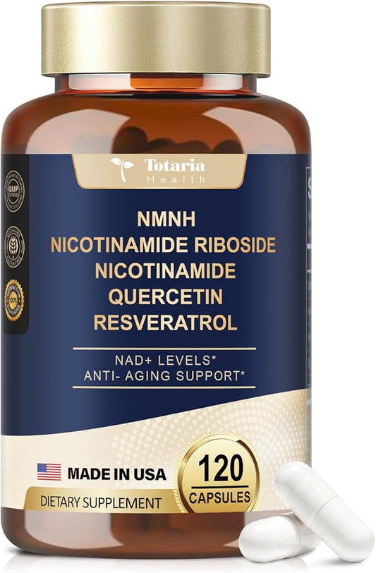 NMNH (Dihydronicotinamide Mononucleotide), Premium NMN Alternative Supplement with Flash-Free Niacinamide (Vitamin B3), Quercetin, and Trans-Resveratrol, 120 Capsules