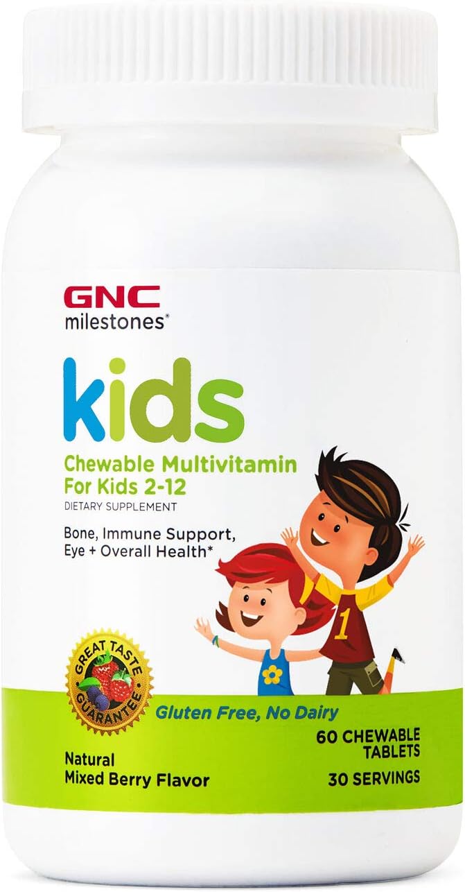 GNC Milestones Kids Chewable Multivitamin for Kids 2-12, 60 Chewable Tablets, Supports Bones, Immune System, Eyes and Overall Health
