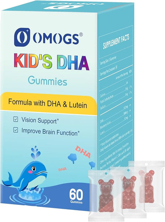 Children’s DHA Blueberry Flavoured Gummies, with Lutein, Omega-3 & Vitamin C Algae DHA, for Eye Health, Brain Health & Healthy Immunity, Gluten Free, Vegan, 60 Gummies.