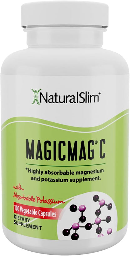 NaturalSlim Potassium Magnesium Supplement 100 Capsules – MagicMag C Magnesium Citrate Supplements for Sleep Support, Heart Health, and Muscle Cramp Relief | Gluten-Free 1 Pack