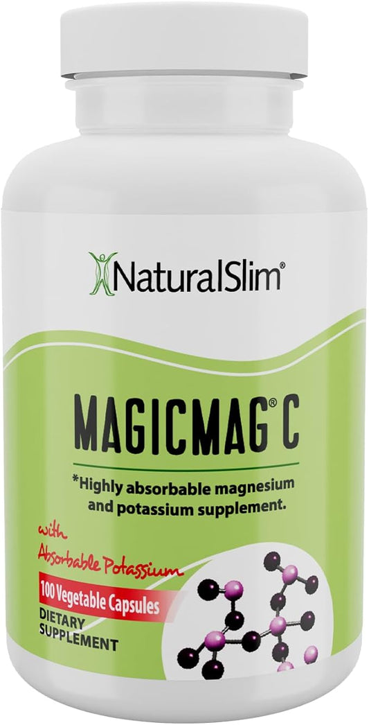 NaturalSlim Potassium Magnesium Supplement 100 Capsules – MagicMag C Magnesium Citrate Supplements for Sleep Support, Heart Health, and Muscle Cramp Relief | Gluten-Free 1 Pack