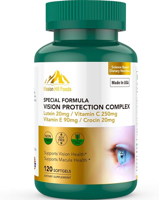 Lutein and Zeaxanthin Supplements - 6 in 1 Vision Protection Complex with Lutein, Zeaxanthin, Astaxanthin, Crocin, Vitamin C & E, 120 Softgels, Non-GMO, Gluten-Free, Supports Eye Health