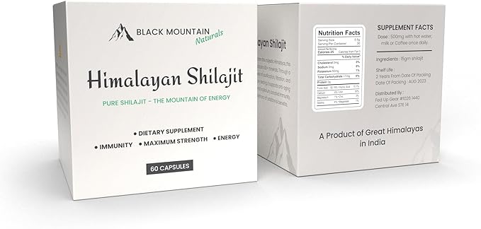 Himalayan Shilajit - 60 Capsules - Premium Quality - Pure Organic - Fulvic & Humic Acid with 85+ Minerals for Immunity, Strength & Energy - 60 Days Supply - 18000 ft