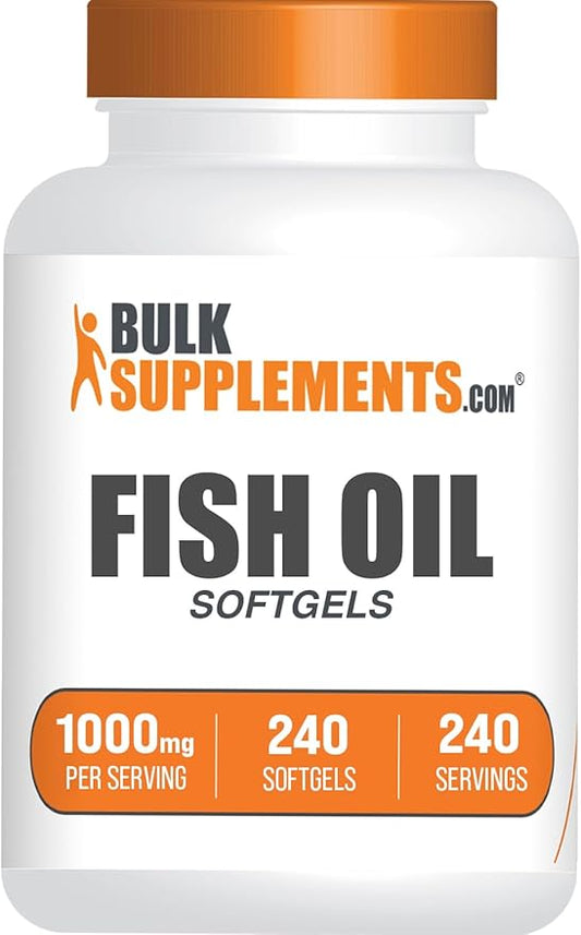 BulkSupplements.com Fish Oil 1000mg Softgels - Fish Oil Supplements, Omega 3 Supplements - Gluten Free, 1 Softgel per Serving, 240 Count (Pack of 1)