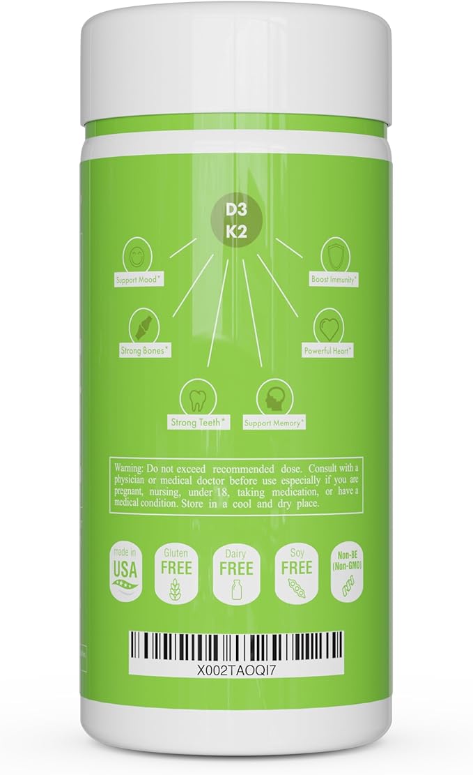 UpNourish Liposomal D3 & K2 MK-7, Advanced Absorption for Optimal Bone and Immune Health, Supplies 5000 IU 125 mcg Vitamin D3 and 100 mcg Vitamin k2 with Organic Coconut Oil, 365 Mini softgels
