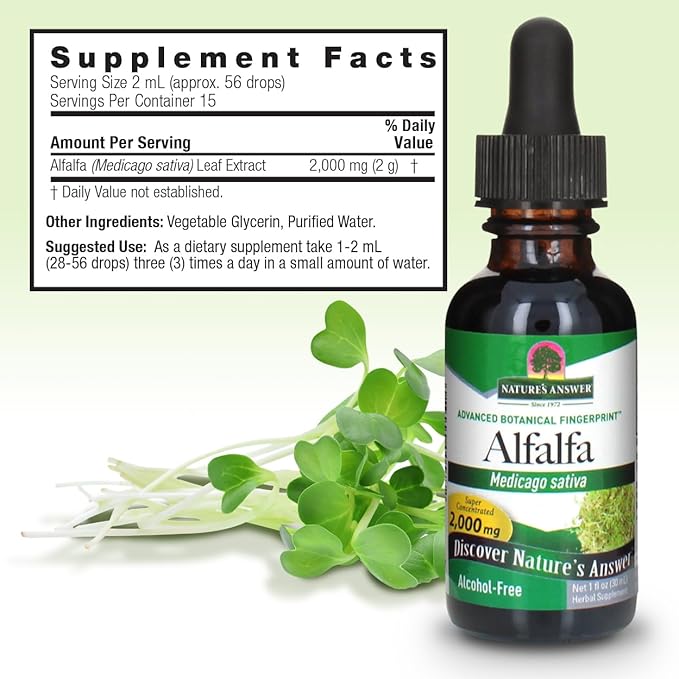 Nature's Answer Alcohol-Free Alfalfa Herb Extract, 1-Fluid Ounce Supports Immune System, Blood, Digestion, Energy Levels - Helps with Detoxification