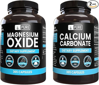 Pure Original Ingredients Calcium Carbonate and Magnesium Oxide Bundle, 365 Capsules Each, No Fillers, Alwasy Pure
