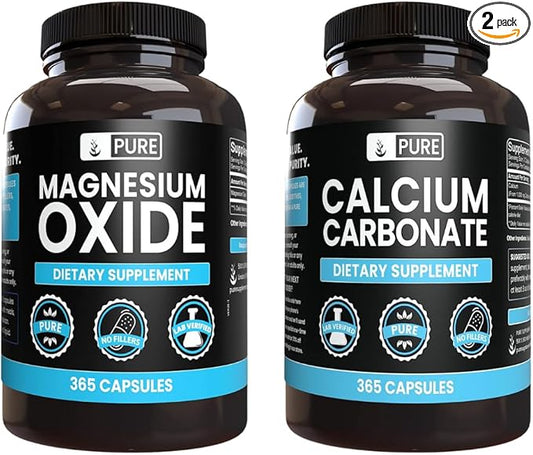 Pure Original Ingredients Calcium Carbonate and Magnesium Oxide Bundle, 365 Capsules Each, No Fillers, Alwasy Pure