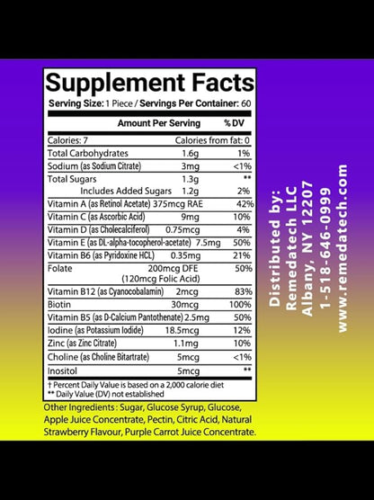 Kids Multivitamin Gummies with Essential Nutrients, Support Healthy Growth & Development, Immune Support, Brain Health, Heart Health, Bone Health, Natural Strawberry Flavour, 60 Gummies