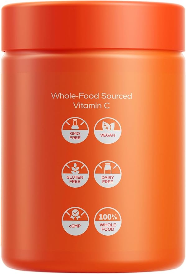 Codeage Whole Food Vitamin C Supplement - Acerola Cherry, Camu Camu, Amla Berry & Rose HIPS Blend - Citrus Bioflavonoids - Instantfood Energy Vitamins - 500mg Vitamin C Pills - Non-GMO - 60 Capsules
