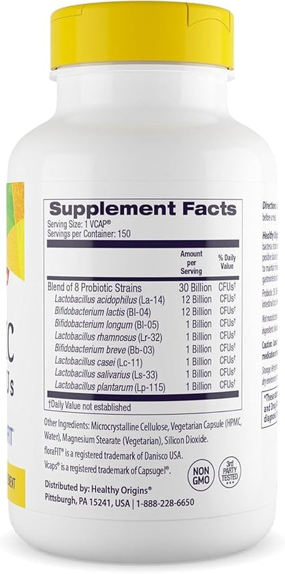 Healthy Origins Probiotic 30 Billion CFU's (Shelf Stable, Non-GMO, Gluten Free, Digestive Health, Gut Health, Immune Support), 150 Veggie Caps
