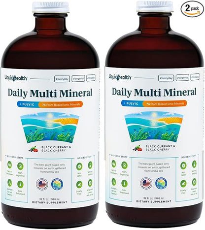 LIQUIDHEALTH Daily Multi Mineral Liquid Supplement with Fulvic Acid, Plant Based Ionic Aquamin Sea Trace Ocean Minerals - Immune Support, Energy, Gut Health, Detox - Made in USA, Vegetarian (2 Pack)