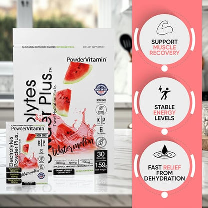 Electrolytes Powder Plus, Keto, Watermelon, Sugar Free, 1000mg Potassium, 120mg Calcium, 120mg Magnesium, Non-GMO, Zero Calories, 30 Hydration Packets