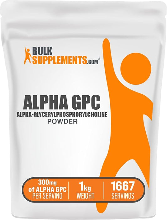BulkSupplements.com Alpha GPC Powder - Choline Supplements, Alpha GPC 300mg - Acetylcholine Supplements, Unflavored & Gluten Free, 600mg per Serving, 1kg (2.2 lbs) (Pack of 1)