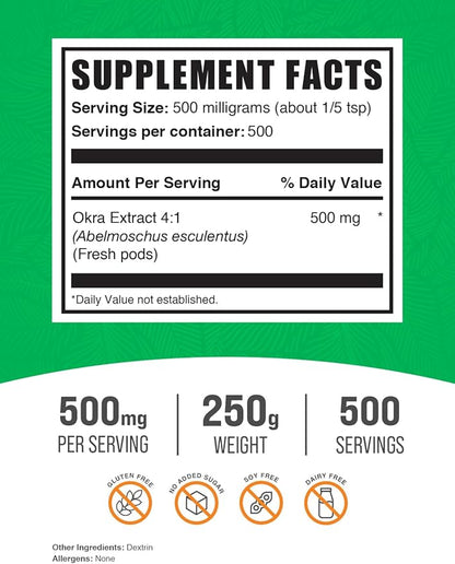 BulkSupplements.com Okra Extract Powder - Digestion Supplement - Bowel Movement Supplements (250 Grams - 8.8 oz)