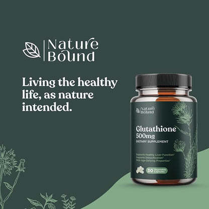 Pure Glutathione Supplement 500 mg GSH - Pure Skin Whitening Pills Natural Antioxidant with Milk Thistle Extract Silymarin Liver Health Alpha Lipoic Acid Amino - 30 Veg Capsules by Nature Bound