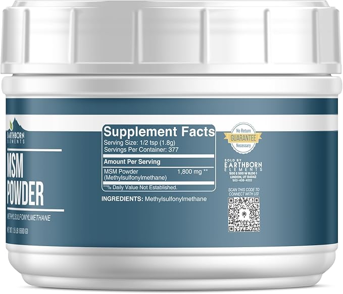 Earthborn Elements Methylsulfonylmethane (MSM) Powder, 1.5 lb, Non-GMO, Dietary Supplement