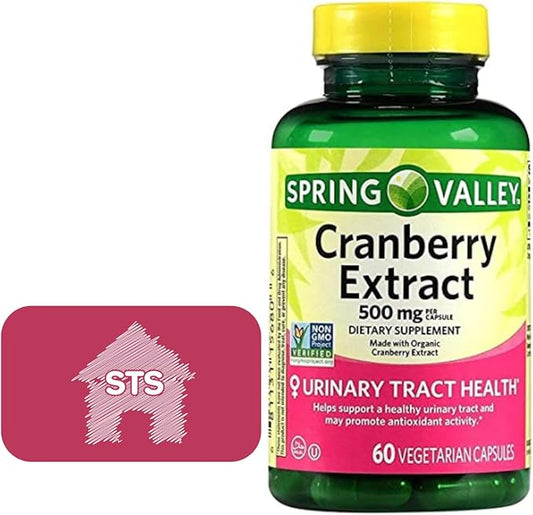 Spring Valley Cranberry Extract 500 mg - 60 Vegetarian Capsules + STS Sticker.