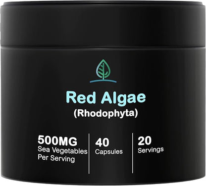 Holistic Bin Red Marine Algae Capsules Gigartina and Dumontiacea Red Algae Supplements | Gluten Free, Vegan, Wild Harvested | Rich in Vegan Omega 3 (40 Capsules)