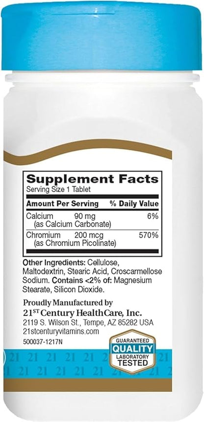 21st Century Chromium Picolinate, 200 mcg, 100 Tablets