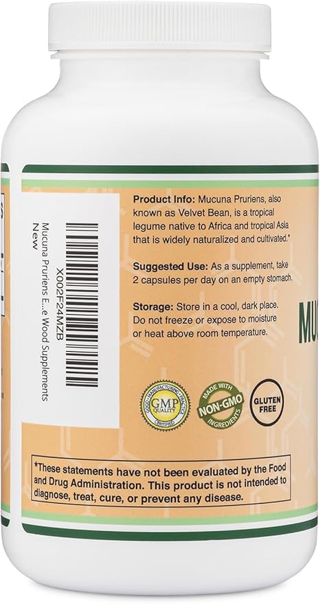 Mucuna Pruriens Extract Capsules - Dopamine Boosting Supplement - 210 Count, 1,000mg Per Serving, 20% (from Velvet Bean) (for Mood and Motivation Support) Third Party Tested by Double Wood