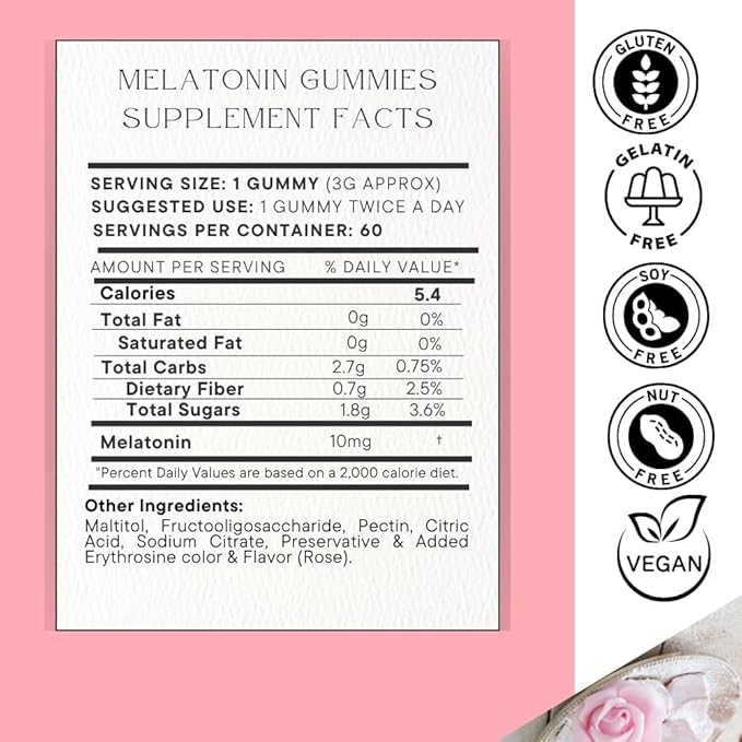 Melatonin Gummies, 60 Count, Supports Healthy Sleeps, Nighttime Solution to Enhance Sleep Quality Melatonin Gummies for Adults Vegetarian Without Gluten
