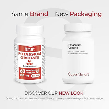 Supersmart - Potassium Orotate 450 mg Per Day - Helps Maintain Body Acid-Base Balance - May Support Nerve Transmission & Heart Health | Non-GMO & Gluten Free - 60 Vegetarian Capsules