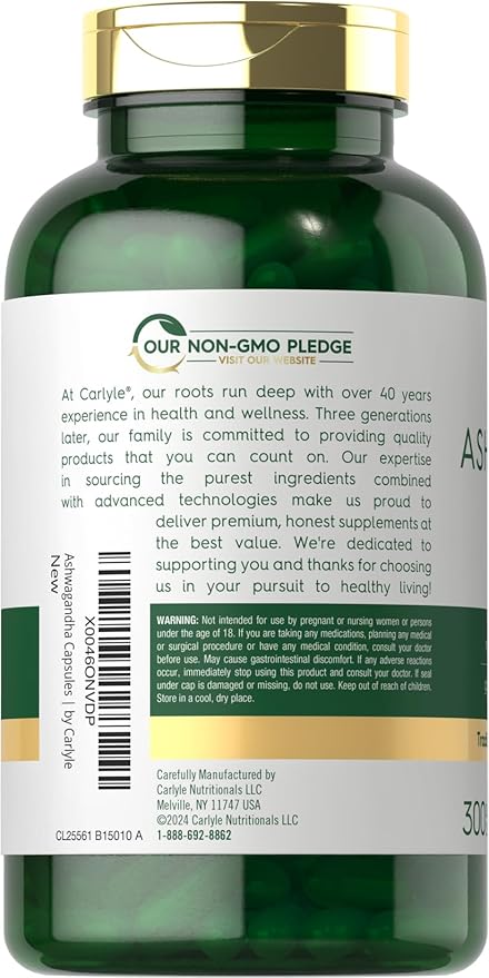 Carlyle Ashwagandha Supplement 3000mg | 300 Capsules | Root Extract Supplement | Non-GMO, Gluten Free