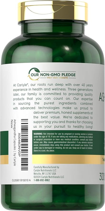 Carlyle Ashwagandha Supplement 3000mg | 300 Capsules | Root Extract Supplement | Non-GMO, Gluten Free