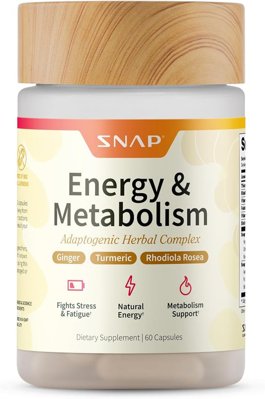 Metabolism and Natural Energy Supplements for Fatigue, Stress Relief, Energy Booster & Better Mood, Energy Pills for Women & Men, Ginger, Turmeric, Rhodiola Rosea, 60 Capsules