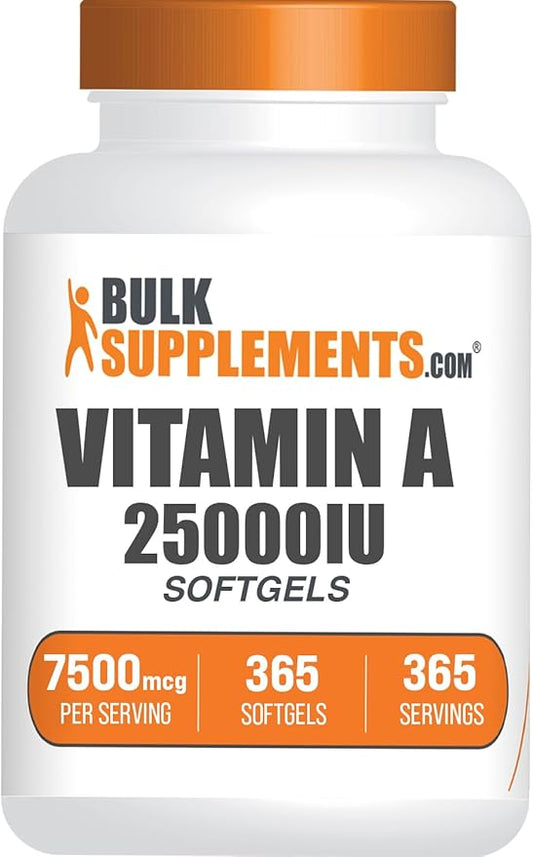 BulkSupplements.com Vitamin A 25000 IU Softgels - Vitamin A Supplement, as Retinyl Palmitate, for Eye & Immune Support - Gluten Free, 1 Softgel per Serving, 365 Count (Pack of 1)